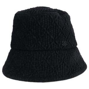 CHANEL Coco Mark Viscose Bucket Hat, Size S, Black, Women's
